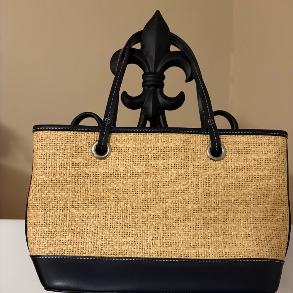 ANN TAYLOR LOFT Hand Painted Tweed Camel Color with Dark Trim Small Tote Bag - Picture 4 of 12